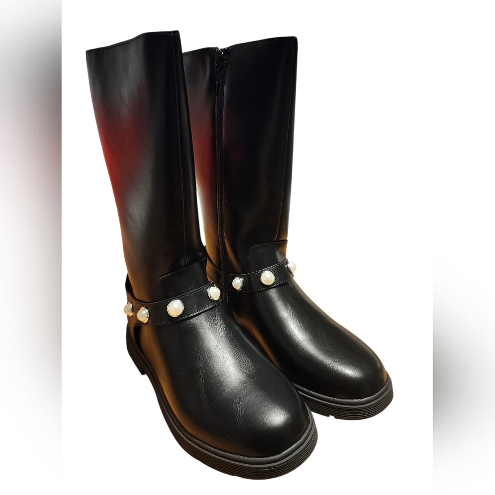 🆕️ Stylish Black Kids Boots with Pearl Accents